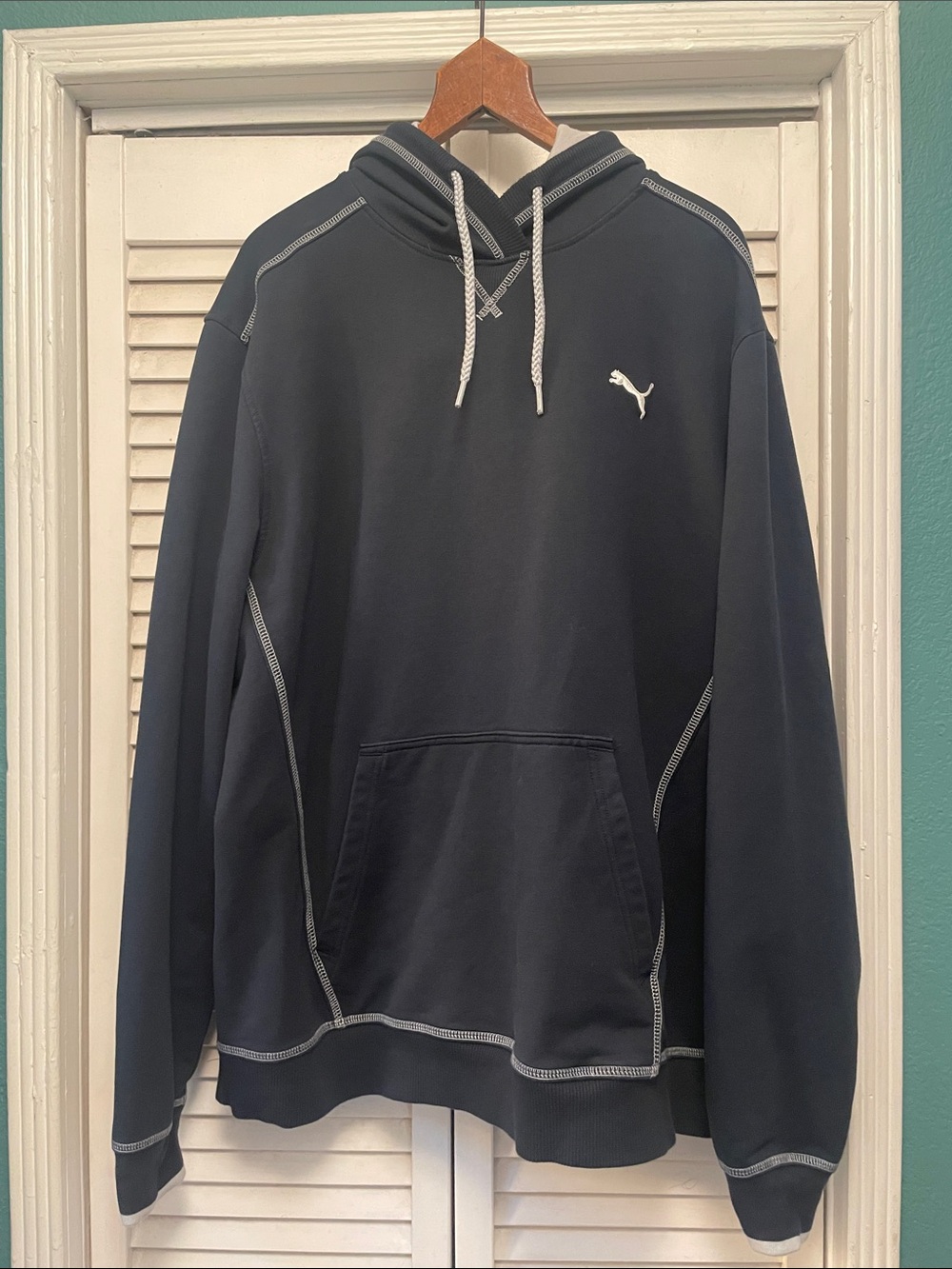 Puma Men's Dark Navy Hoodie with White Accents